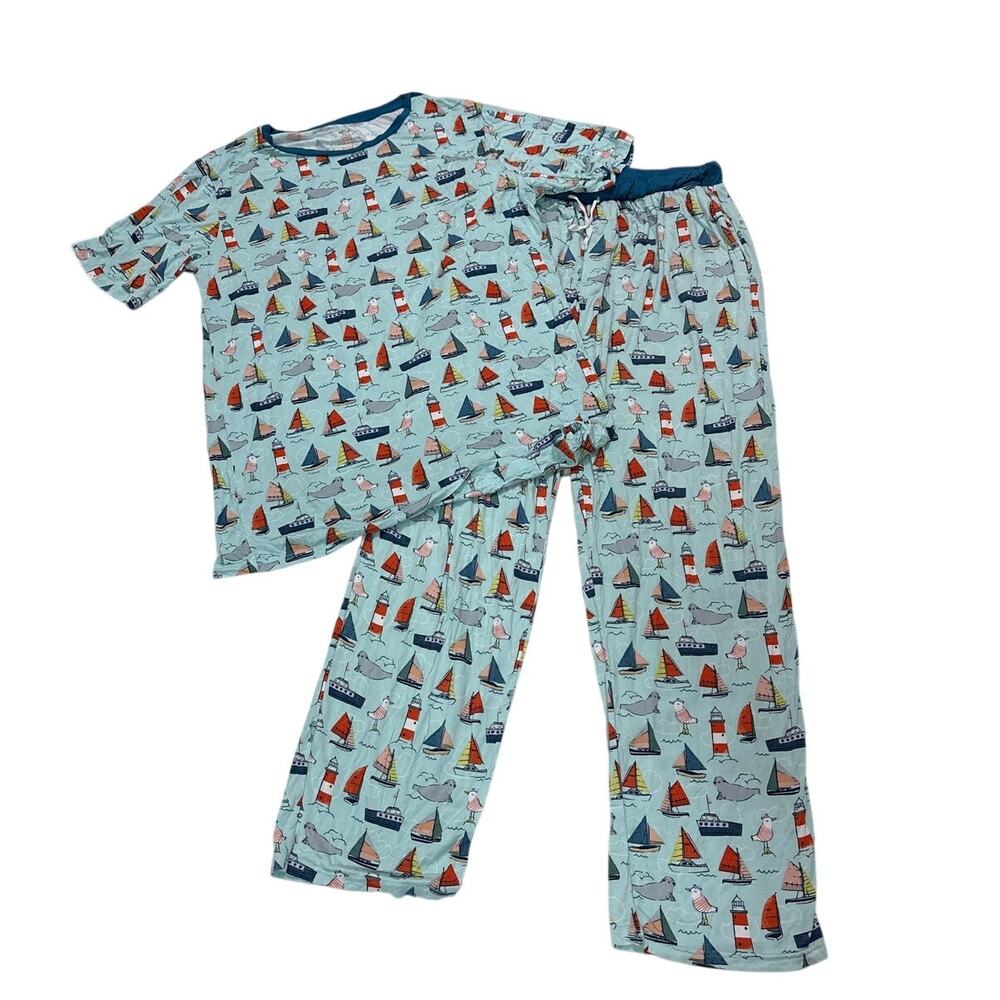 Little Sleepies Men’s Large Set Sail Two Piece Pajama Set Loungewear Bamboo